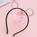 Cerchietto orecchie di gatto in velluto nero con strass, accessorio capelli alla moda. - Orecchie Tonde in Strass a Doppia Fila