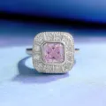 Stunning 925 silver square pink simulated diamond halo ring for women elegant finger jewelry. - Size 5 / Pink Rhinestone