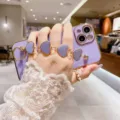 Funda violeta de teléfono con cadena de corazón galvanizada para iPhone elegante. - iPhone XR / Morado Galvanizado + Corazón