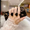 Funda de teléfono con pulsera de cadena de corazón galvanizada compatible con iPhone, elegante. - iPhone XR / Negro Galvanizado + Corazón