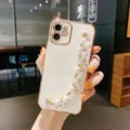 White electroplated gold edge phone case with luxury pearl chain strap for smartphone protection - iPhone XR / Electroplated White With Pearl Chain