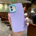 Liquid silicone color-block phone case with camera protection for Apple iPhone models. - Light Purple