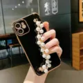 Coque de telephone chaine de perles noire coque de protection souple compatible iPhone. - iPhone14 / Noir Électroplaqué Avec Chaîne de Perles