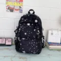 Black star print backpack for teen girls, large capacity school bookbag for casual daily commuting. - Black