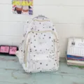 Large capacity canvas school backpack for teen girls casual commuter cute star pattern bag - White