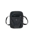 Black grid crossbody bag, casual sling bag with front zipper pocket and adjustable strap. - S / Black