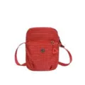 Red grid nylon crossbody bag with front zipper pocket, lightweight and stylish daily use. - S / Burgundy