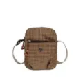 Brown grid small crossbody bag casual nylon shoulder bag with zipper pocket and strap. - S / Dark Brown