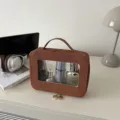 Bolsa de maquillaje marrón transparente, elegante neceser de viaje con asa para diario. - Marrón