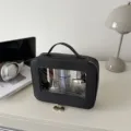 Bolsa de cosméticos negra con ventana transparente, organizador de viaje portátil. - Negro