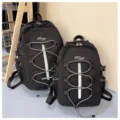 Black couple casual backpack, lightweight travel rucksack with bungee cords and mesh pockets. - Black