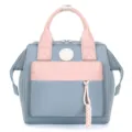 Stylish casual handbag with pink handles and grey body, perfect for daily use and outings. - Dark Blue with Pink