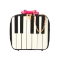 Cute piano keys crossbody bag with pink bow and gold chain for women novelty mini shoulder bag - Black