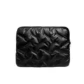 Black glossy quilted PU laptop sleeve clutch bag, stylish soft document organizer pouch. - Black