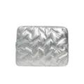 Silver metallic PU leather laptop sleeve and padded puffer clutch bag for daily use. - Silver
