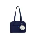 Casual large capacity shoulder bag dark blue commuter tote bag with cute plush dog pendant - Single Bag / Dark Blue