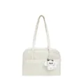 Casual large capacity canvas shoulder bag commuter handbag with cute plush pendant for women - Single Bag / Off White