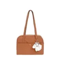 Casual brown shoulder bag for women, large capacity commuter tote with cute puppy pendant. - Single Bag / Brown