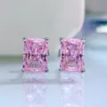 Elegante Ohrstecker mit rosa Zirkonia im Radiant-Schliff aus Silber, funkelnder Damenschmuck. - Rosa