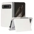 Detail shot of white leather foldable phone case with card slot and stand for Pixel Fold. - White
