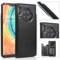 Zwarte lederen portemonnee telefoonhoesje met kaartsleuven detail voor Huawei Mate - Zwart / Huawei MATE 30