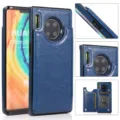 Blauwe lederen telefoonhoes met kaartsleuven en portemonnee flap bescherming voor mobiel. - Blauw / Huawei MATE 30