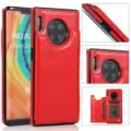 Detail van de rode lederen fliptelefoonhoes met kaartsleuven en precieze uitsparingen. - Rood / Huawei MATE 30