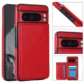 Vista detallada funda de cuero rojo, ranura para tarjeta y función soporte para Google - Google Pixel 8 / Rojo