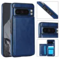 Funda de cartera de cuero azul con ranuras para tarjetas y soporte de doble hebilla para Google Pixel. - Azul
