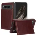 Premium Leather Wallet Case for Google Pixel Fold with Card Slots and Kickstand Brown - Brown