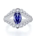 Anello in Argento Sterling 925 Ovale Pietra Blu Zircone Halo Elegante Gioiello - US 5 / Stile Diamante Blu (R442)