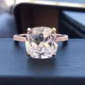 Stunning cushion cut simulated diamond ring in s925 silver with paved band for women chic jewelry - Size 5 / Rose Gold White Rhinestone