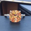 Stunning cushion-cut orange gemstone ring set in sterling silver with sparkling pave band detail. - Size 5 / Platinum Champagne Rhinestone