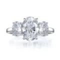 Anillo Plata S925 Ovalado 8x11mm Tres Piedras Compromiso Boda Joya Fina Variante - Talla 5 / Plateado