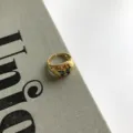 Vergoldeter S925 Sterling Silber Siegelring mit elegantem blauem Schmetterling Design. - Offen Verstelbar / Schmetterling-Stil (K697) / Gold
