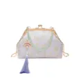 Chinese style vintage clutch bag embroidered kiss-lock handbag with pearl tassel pendant - Purple