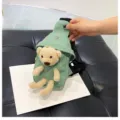 Borsa da petto in tela verde con simpatico orsacchiotto di peluche, borsa a tracolla. - Verde