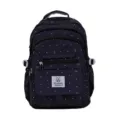 Vista dettagliata di uno zaino carino blu scuro a pois e fiocchi per donne, borsa da scuola. - Borsa Singola / Nero