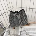 Μαύρη Τσάντα Στρας Περλ Αλυσίδα Κορδόνι Ώμου Χιαστί Τσάντα Χειρός για Γυναίκες - Λευκό