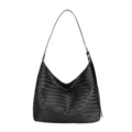 Black woven leather shoulder bag, large capacity hobo handbag for women stylish commute. - Black
