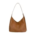 Casual large capacity woven shoulder bag for women, stylish brown leather hobo tote purse. - Brown