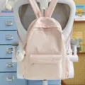Pink cute student backpack with bow embroidery casual book bag for daily school travel - Single Bag / Pink