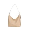Beige Woven Leather Shoulder Bag, Casual Commuting Hobo Bag, Elegant Fashion Underarm Handbag - Khaki
