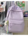 Purple canvas school backpack for teen girls, minimalist large capacity aesthetic student book bag. - With Pendant / Purple
