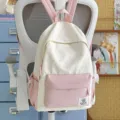 Japanese minimalist star print student backpack casual cute lightweight large capacity - Without Accessories / Pink