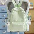 Light green student school backpack with cute embroidered bows, casual daily daypack for teens. - Single Bag / Green