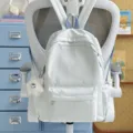 Fresh style students backpack casual daily school bag with cute embroidery and pockets - Blue
