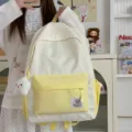 Japanese minimalist star print student backpack, casual lightweight large capacity school bag for youth. - With Charm / Light Yellow