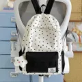 Japanese style minimalist star print student backpack casual large capacity bookbag - With Charm / Black