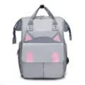 Grauer Wickelrucksack mit Katzenohren, großes Kapazität und wasserdichte Baby Wickeltasche. - Katze Grau